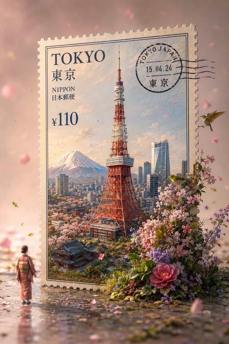 A giant postage stamp diorama brings Japan's iconic Mount Fuji to life