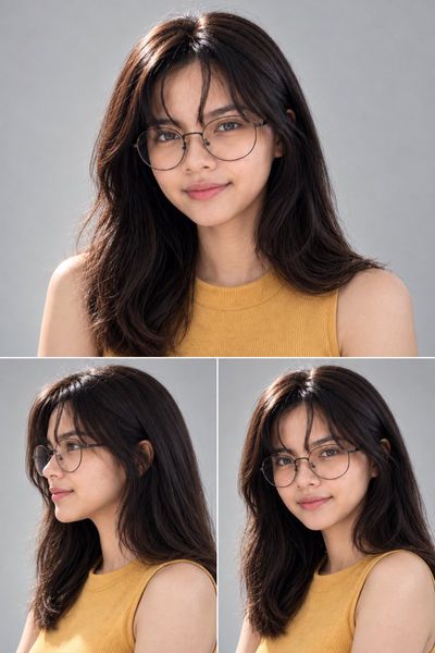Three-Angle Beauty Portrait with Honey Top and Natural Identity Lock