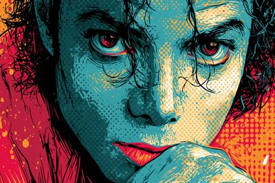 A pop art portrait of a woman with bold halftone dots