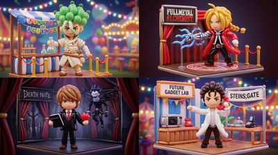 Ballooned Manga Icons in a Vibrant 2x2 Grid
