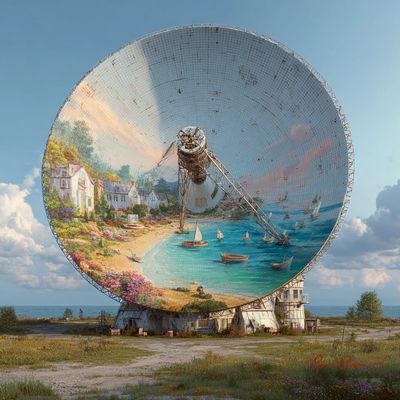 A Satellite Dish Transformed into a Springtime Seaside Mural