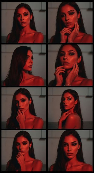 Red Gel-Lit Film Contact Sheet: A Moody Collage