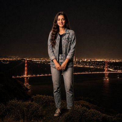 Night portrait transforms into golden daylight cinematic scene