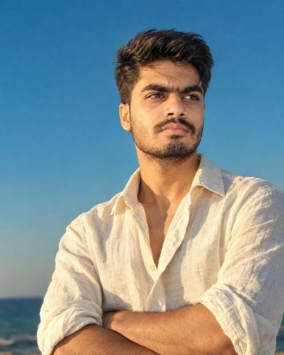 Sunlit Confidence: A Man in Linen at Golden Hour