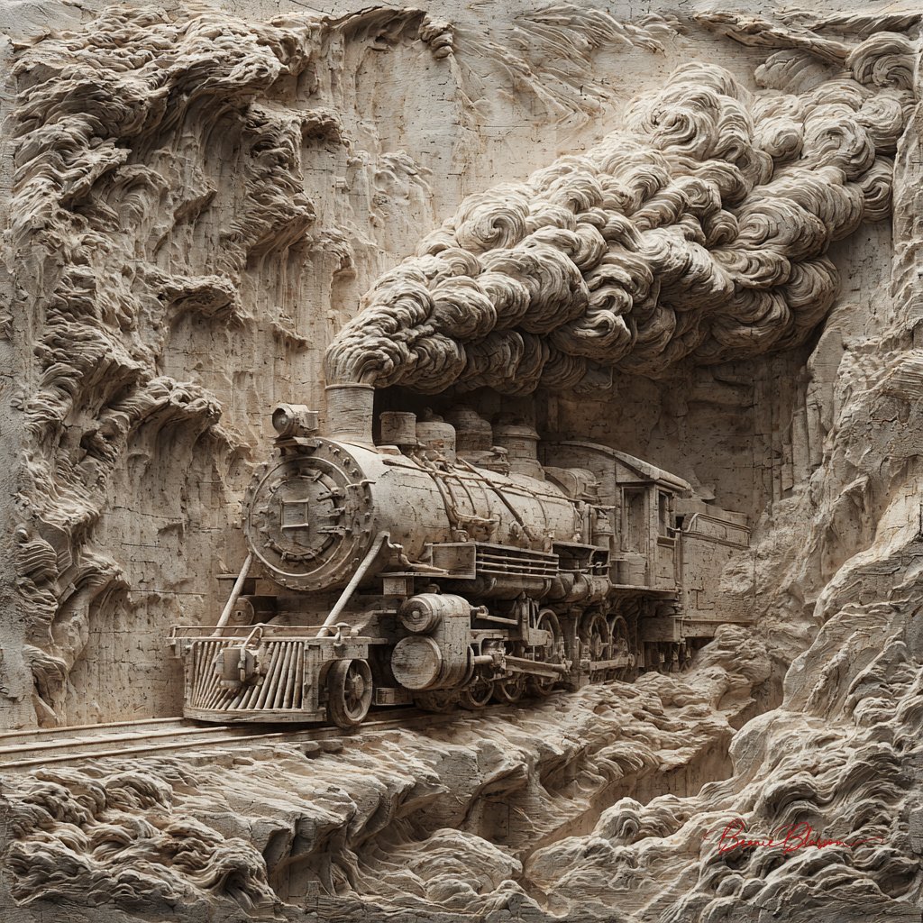 Carved by Nature's Fury: A Steam Locomotive in Stone