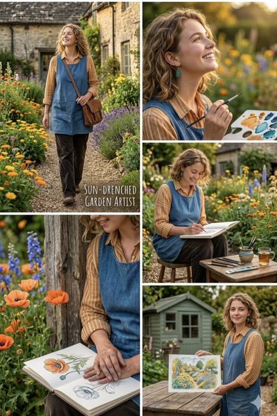 Curly-haired artist finds joy painting botanical watercolors in garden