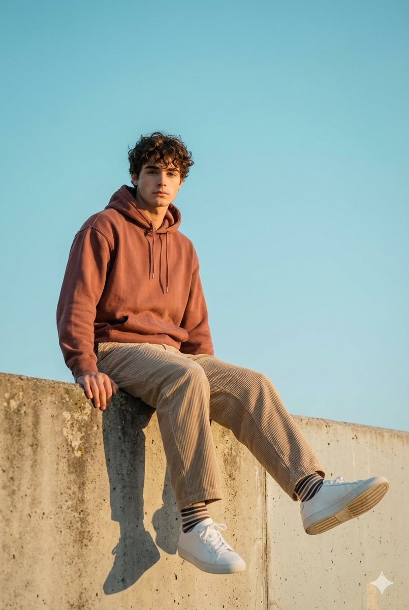 Cinematic Serenity: A Stylish Portrait Under Azure Skies