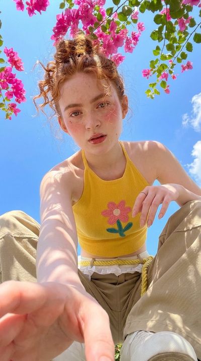 Vibrant Summer Selfie Among Bougainvillea