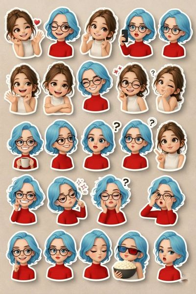 Charming Chibi Sticker Sheet in Pixar-Style 3D