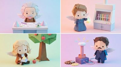 Einstein sticks out his tongue in origami paper style