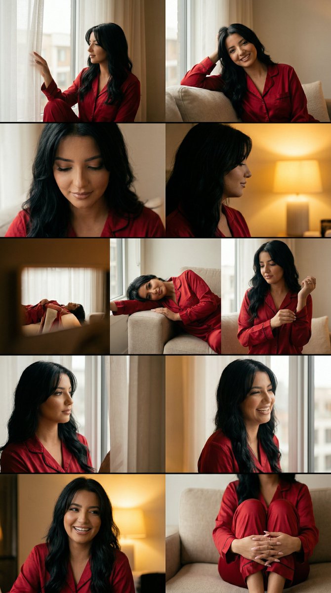Cinematic Comfort in Red Silk Pajamas