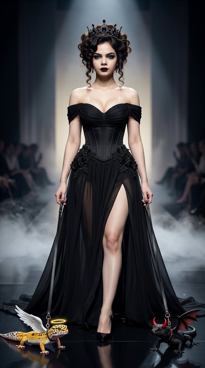 Pale Queen Leads Angel and Devil Geckos on Gothic Runway