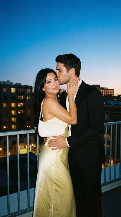 Blue Hour Rooftop Romance: A Dreamy Kiss