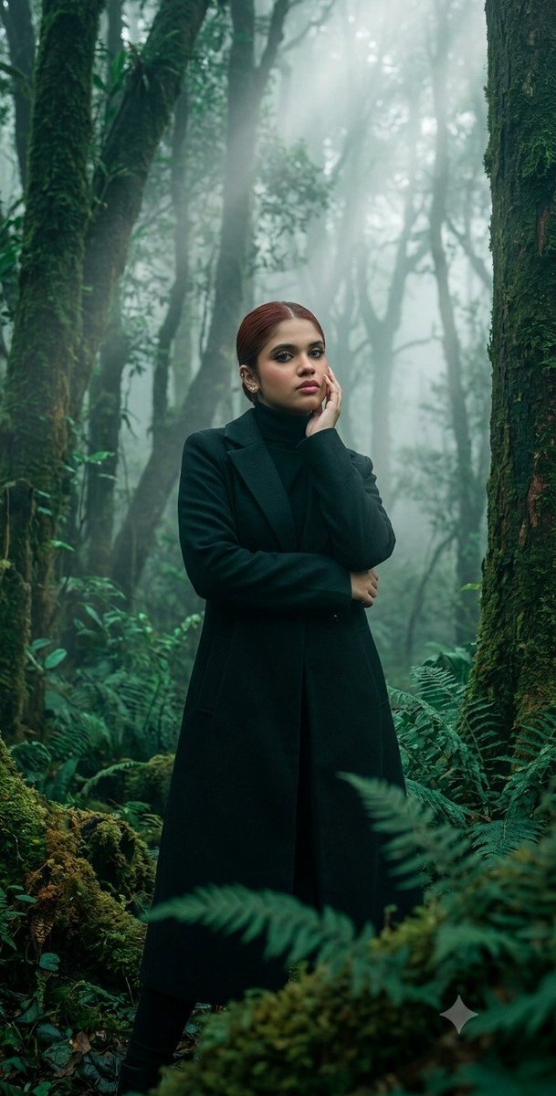 Misty secrets unfold in deep emerald woodland shadows