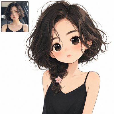 Charming Chibi Character with Realistic Portrait Inset in Digital Art