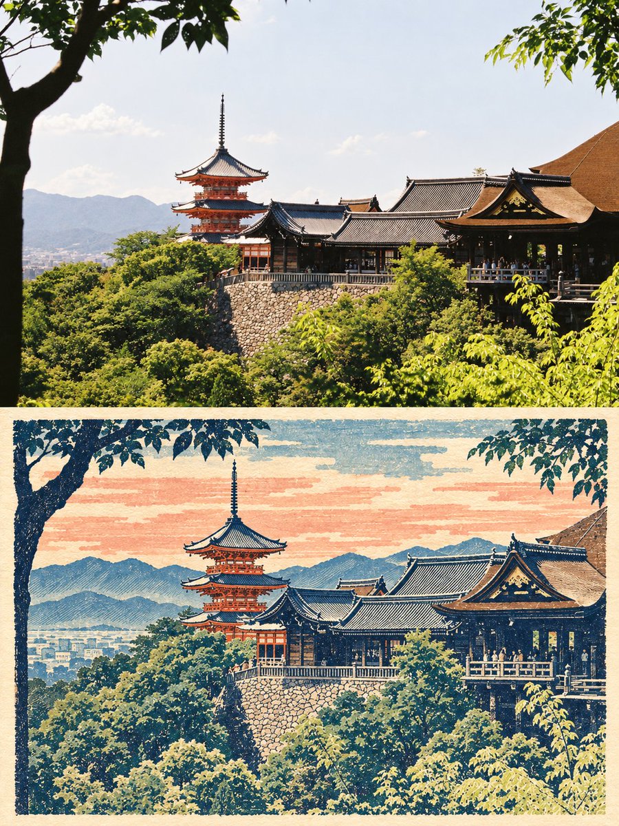 Edo Woodblock Seascape Reinterprets Travel Photo as Layered Ukiyo-e Print