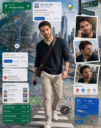 A traveler steps from a Tokyo map into the Shibuya crossing
