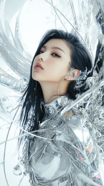 Futuristic Cyber-Glitz: A Portrait of K-Pop Glamour