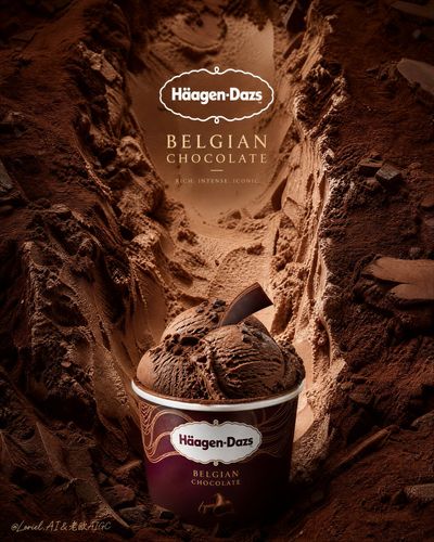 Rich Belgian chocolate ice cream landscape reveals a creamy canyon