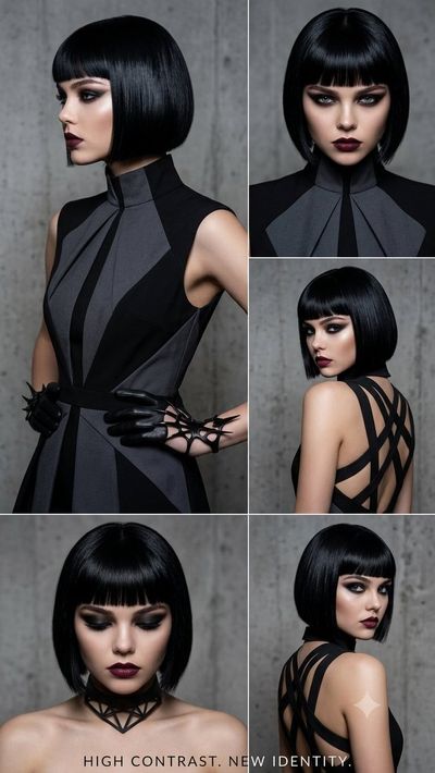 Avant-garde woman poses in high-contrast industrial portrait collage