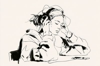 Minimalist ink drawing of a woman practicing yoga with clean lines