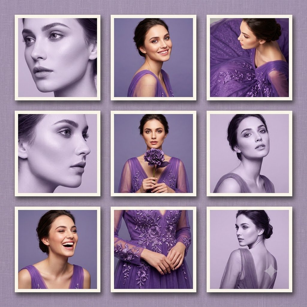 Elegant 3x3 Collage Showcasing a Model's Versatile Beauty