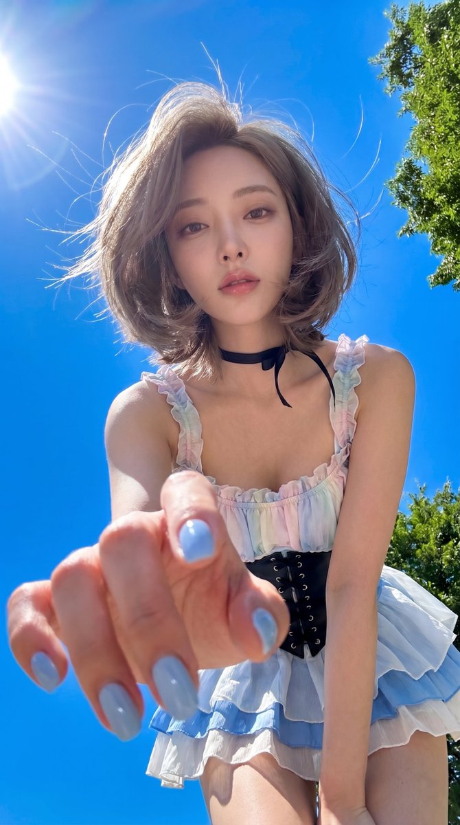 Realistic Fashion Portrait: A Confident Pose Under the Blue Sky