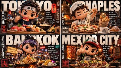 Chibi Food Mascot Grid Brings Four Cities to Life