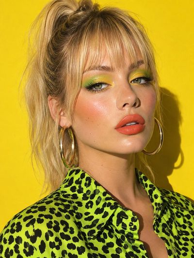 Bold Beauty Portrait in Citrus Pop Colors on Yellow Backdrop