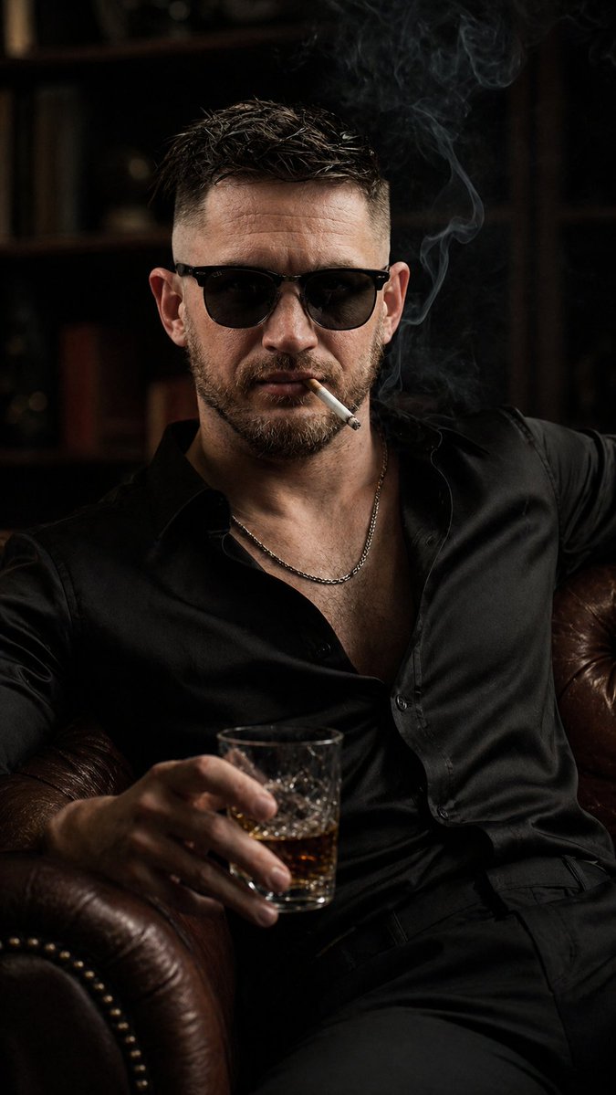 Noir Lounge Portrait with Whiskey and Cigarette