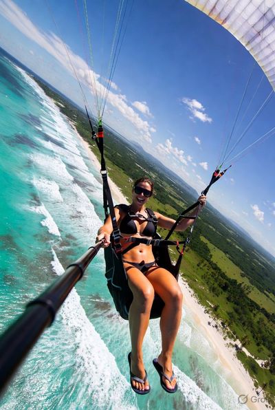 Coastal Paragliding in Black Bikini