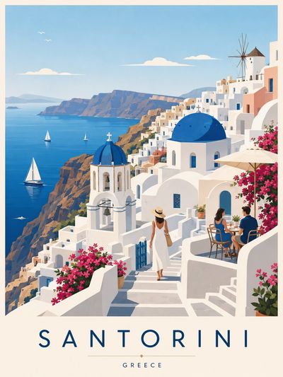 Santorini Serenity: A Minimalist Travel Poster