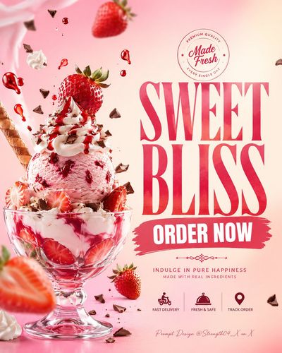 Strawberry ice cream sundae floats in a creamy pink dream