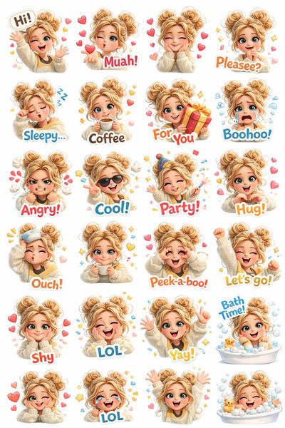 Create a Custom 3D Sticker Sheet of a Cute Girl in Every Mood!