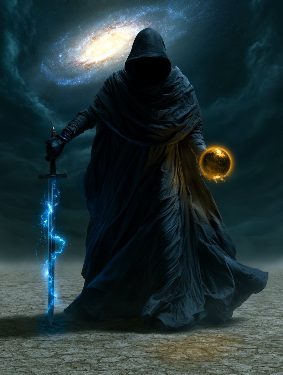 Hooded Warrior Commanding Celestial Power