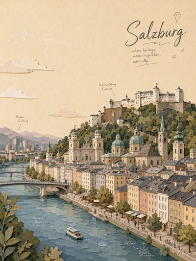 Charming alpine town basks in golden hour under snow-capped peaks