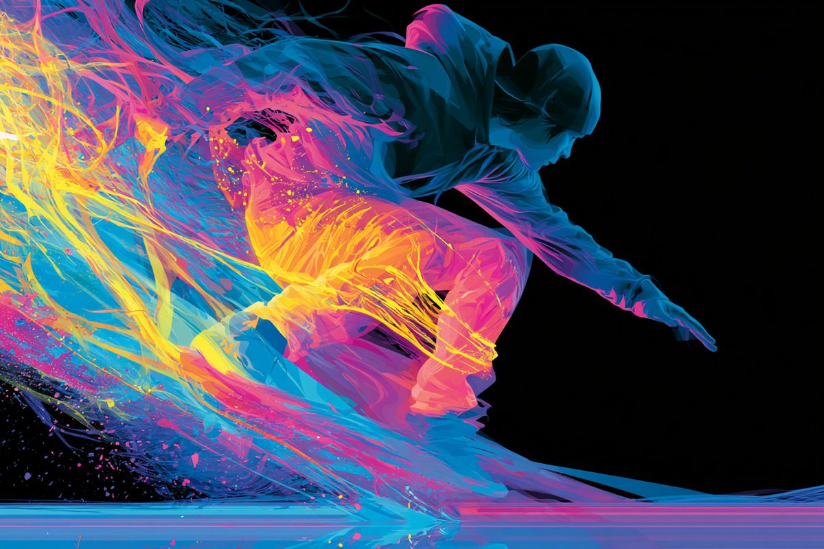 A neon phoenix explodes through vibrant graffiti light trails