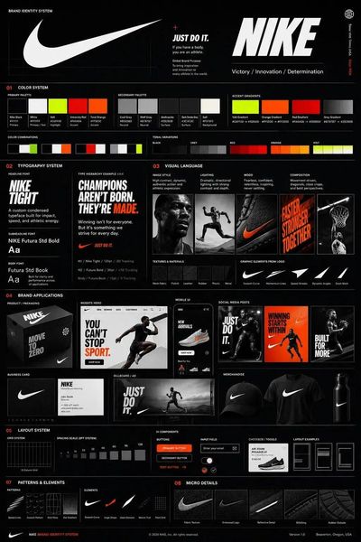 A brand identity poster shows logo with refined color palette