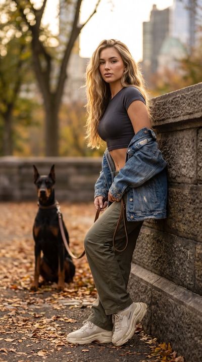 Golden hour casts warm light on woman leaning against stone wall
