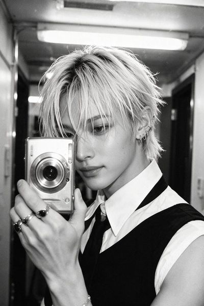 Platinum Blond Man Snaps Mirror Selfie With Compact Digital Camera