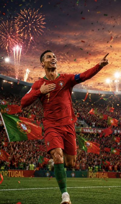 Cristiano Ronaldo celebrates Portugal's victory with a dramatic skyward gesture