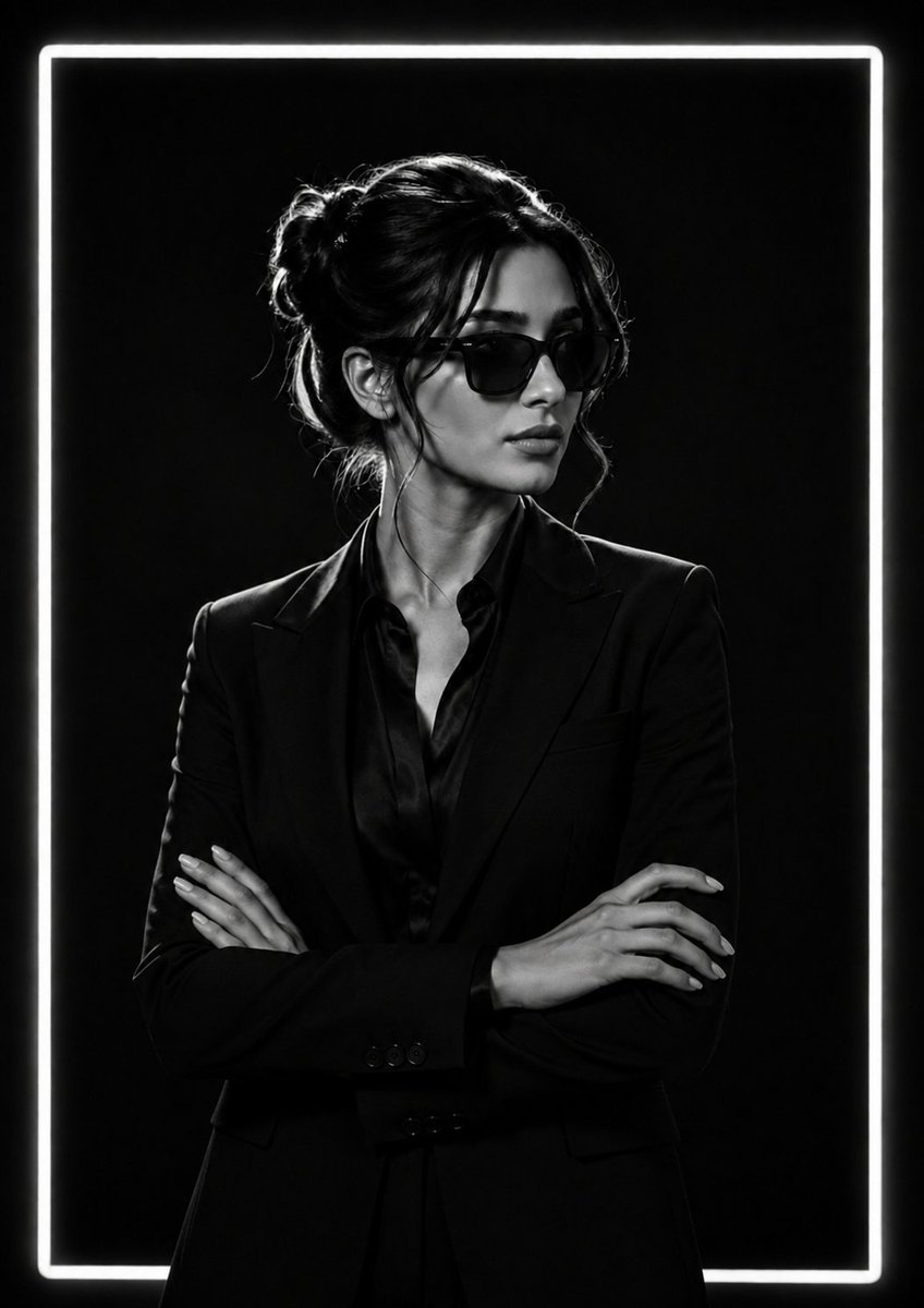 Elegant woman in black bun poses with confident gaze