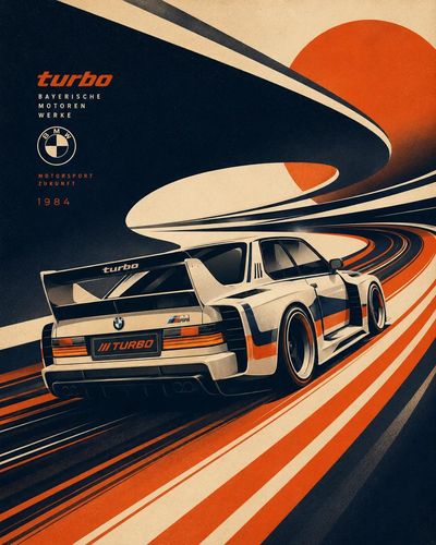 A retro-futuristic banana car speeds through abstract curves