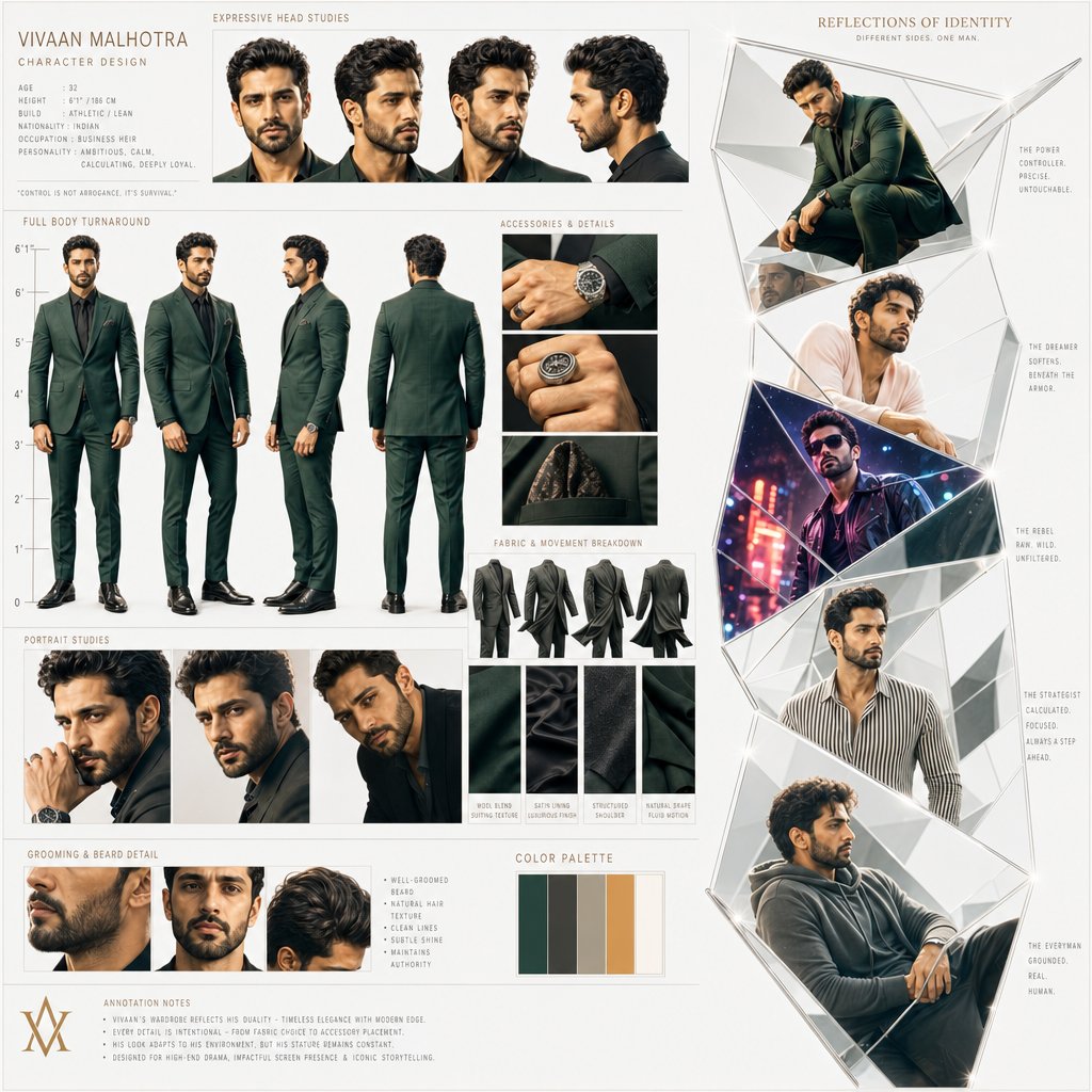 A handsome lead in tailored suit with golden Hollywood glow