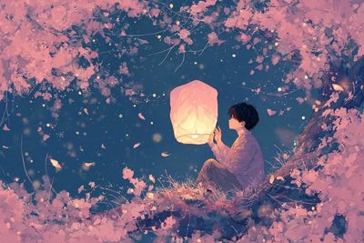 Dreamy Anime Illustration with Fluid Watercolor Lines