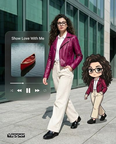 Stylish Confidence: Real Meets Chibi in Urban Elegance