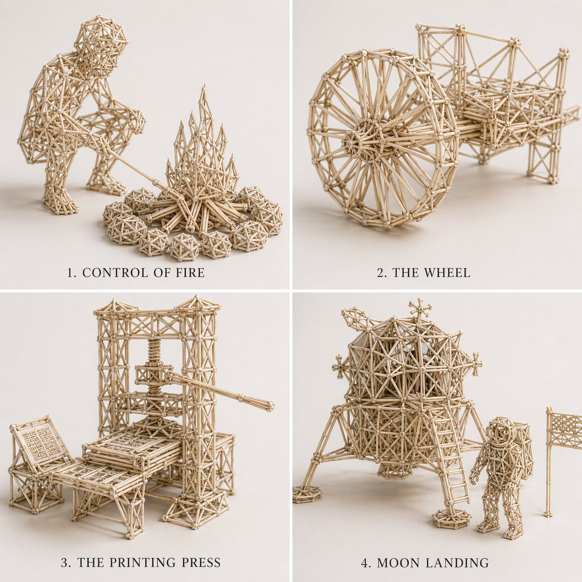 Toothpick Triumphs: A 3D Tribute to Human Achievements
