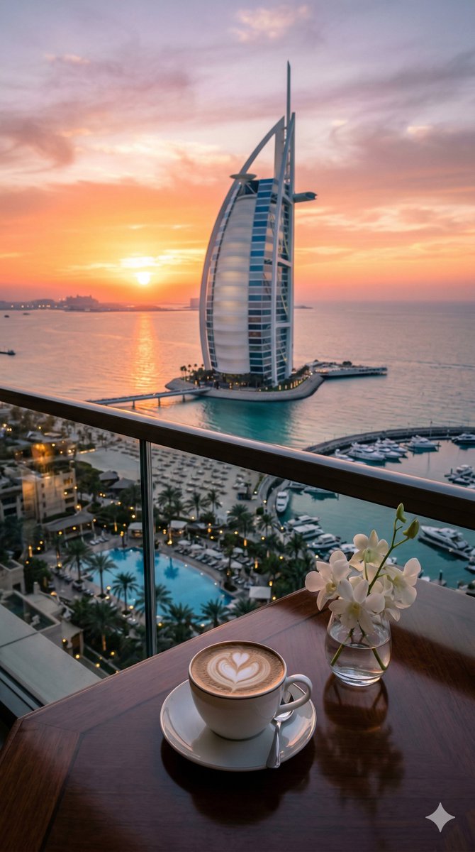 Sunset Serenity at Burj Al Arab with a Perfect Cappuccino