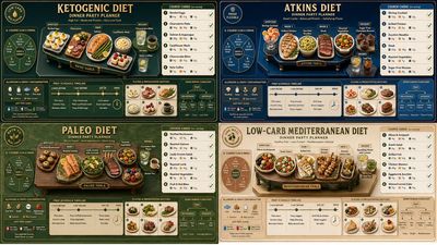 Isometric buffet layout for four low carb diet dinner parties