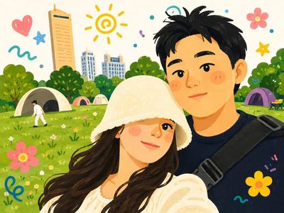 A happy couple takes a cute selfie in a sunny park